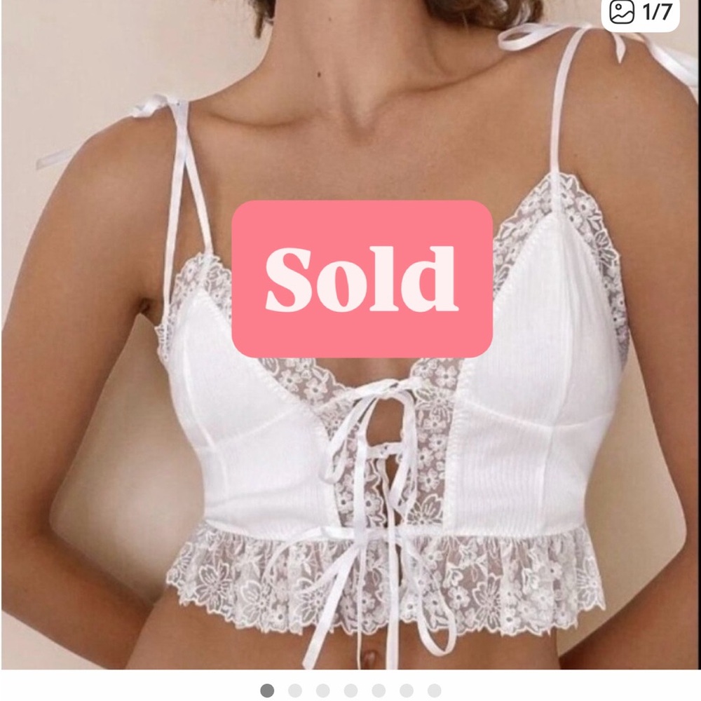 For Love & Lemons White Lace Trimmed Tie Front Top
